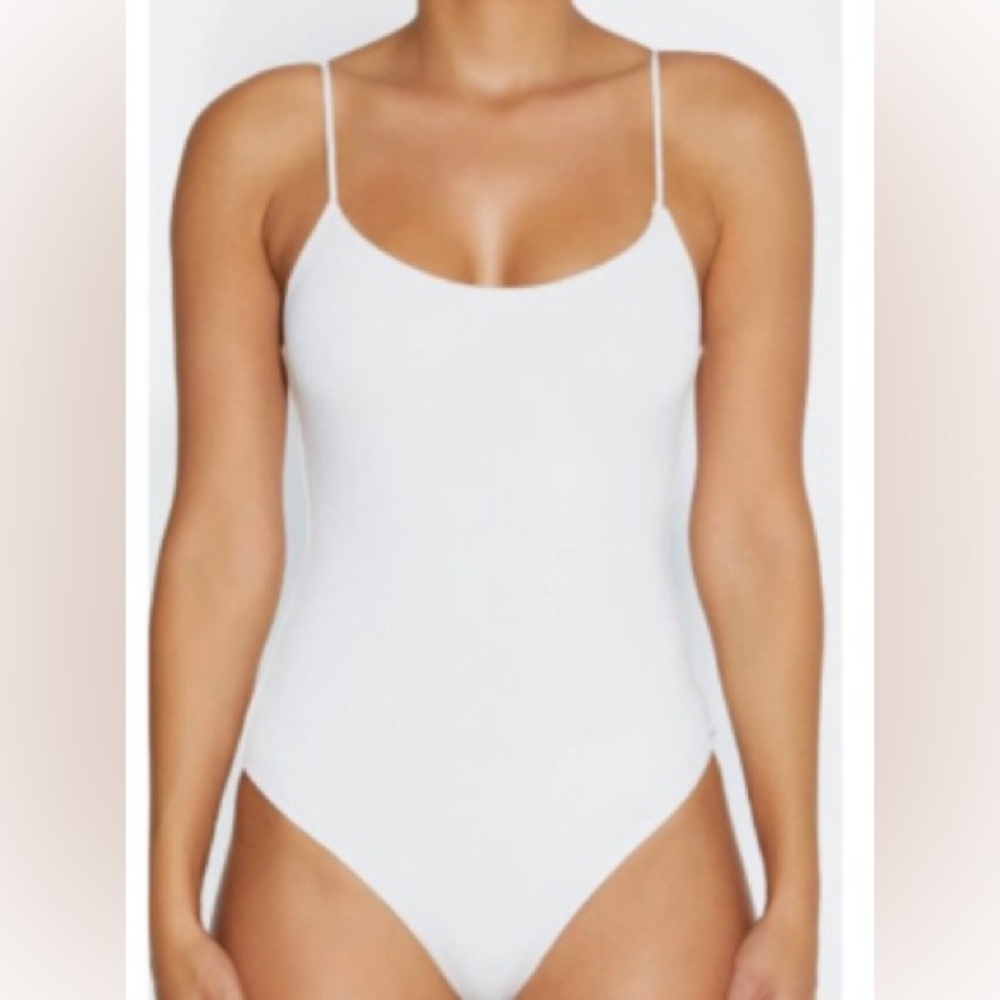 NAKED WARDROBE NWT‎ White Spaghetti Strap Thong Bodysuit Size XL